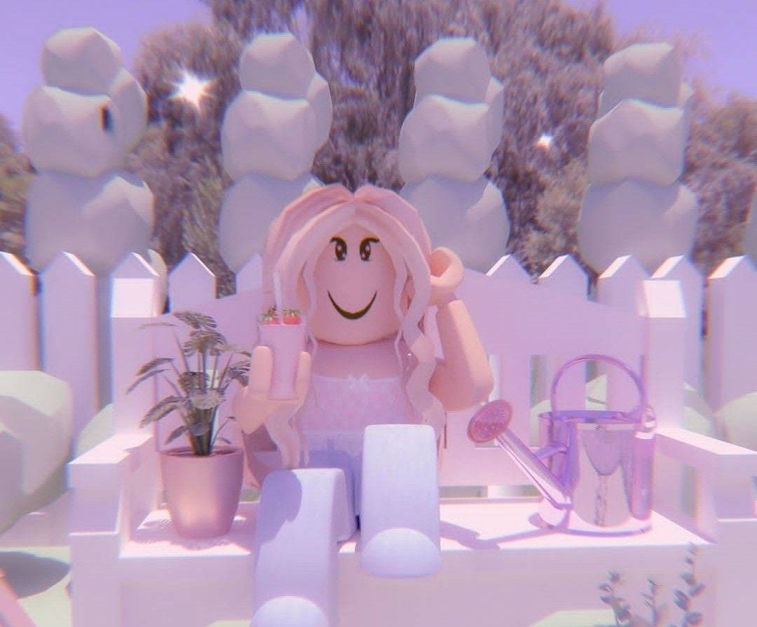 Pink Aesthetic Roblox Girl On A Bench Background