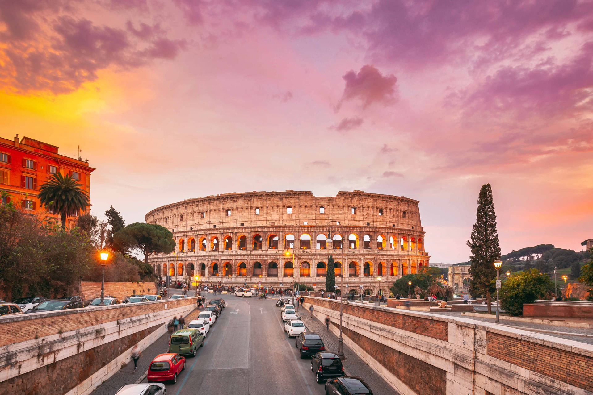 Pink Aesthetic Roman Colosseum Background