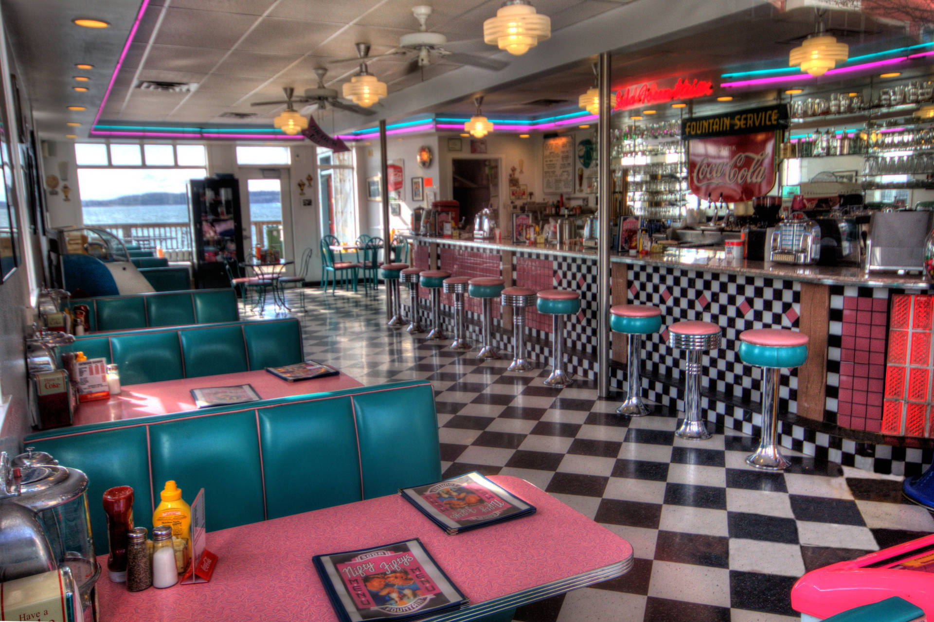 Pink And Blue 50s Diner Background