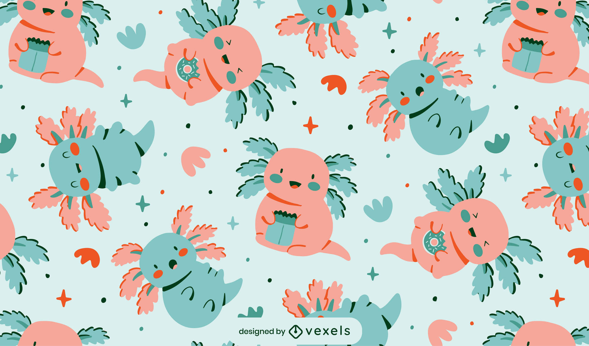 Pink And Blue Axolotl Pattern Background