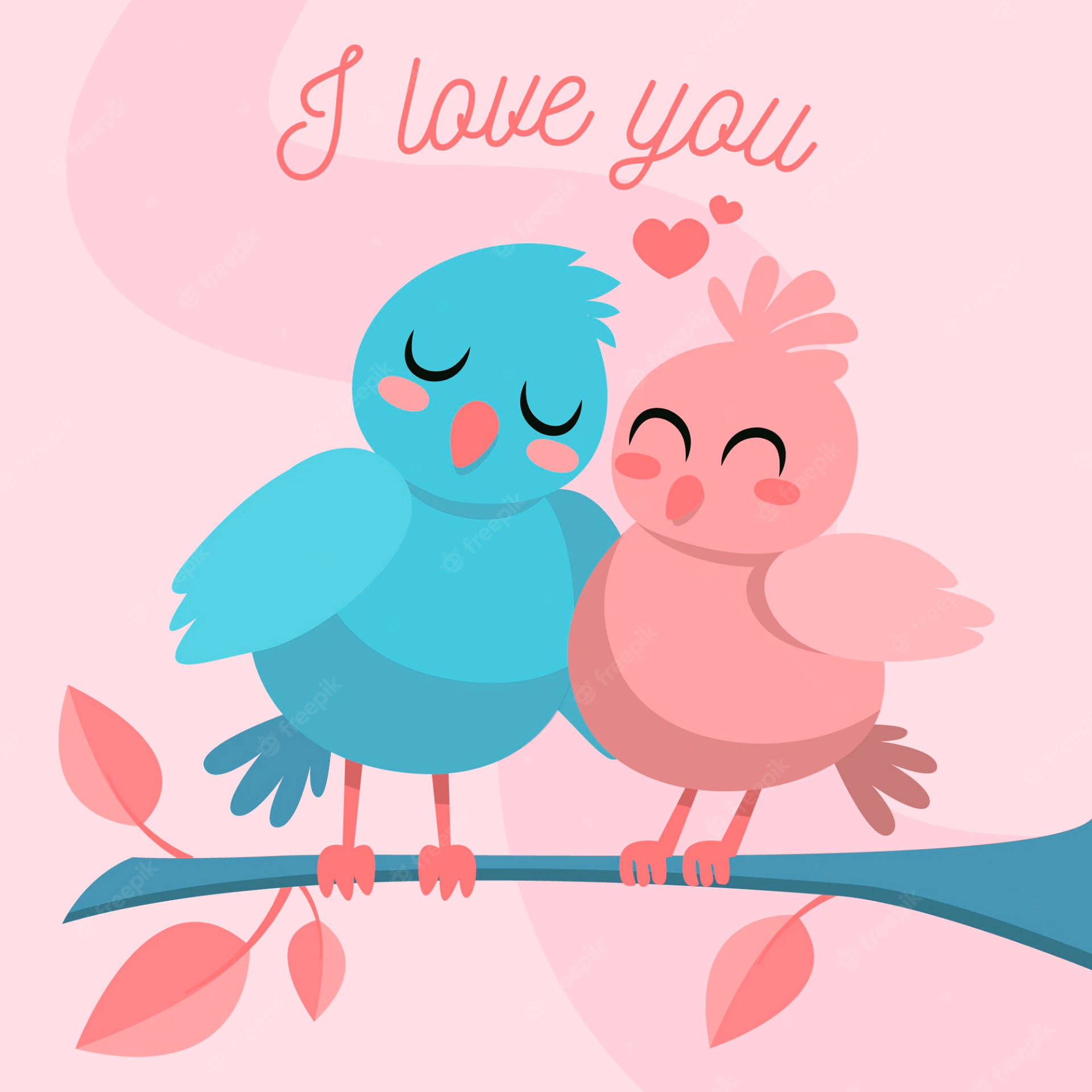 Pink And Blue Love Birds Background