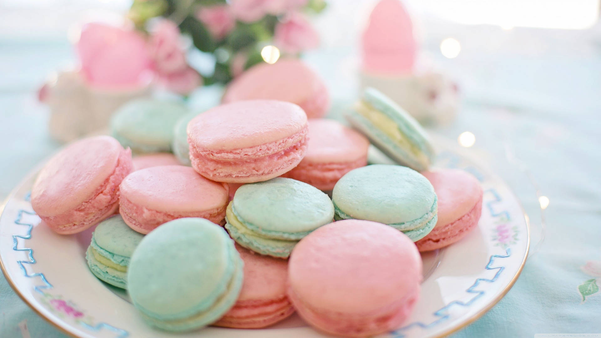 Pink And Blue Macarons Pastel Aesthetic Tumblr Laptop Background