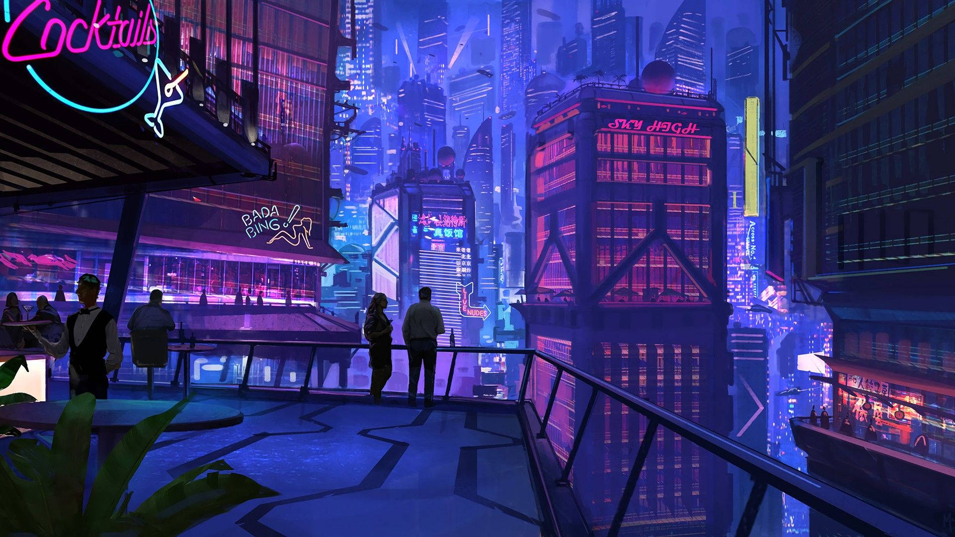 Pink And Blue Neon Lights Night City Cyberpunk 1920x1080 Background