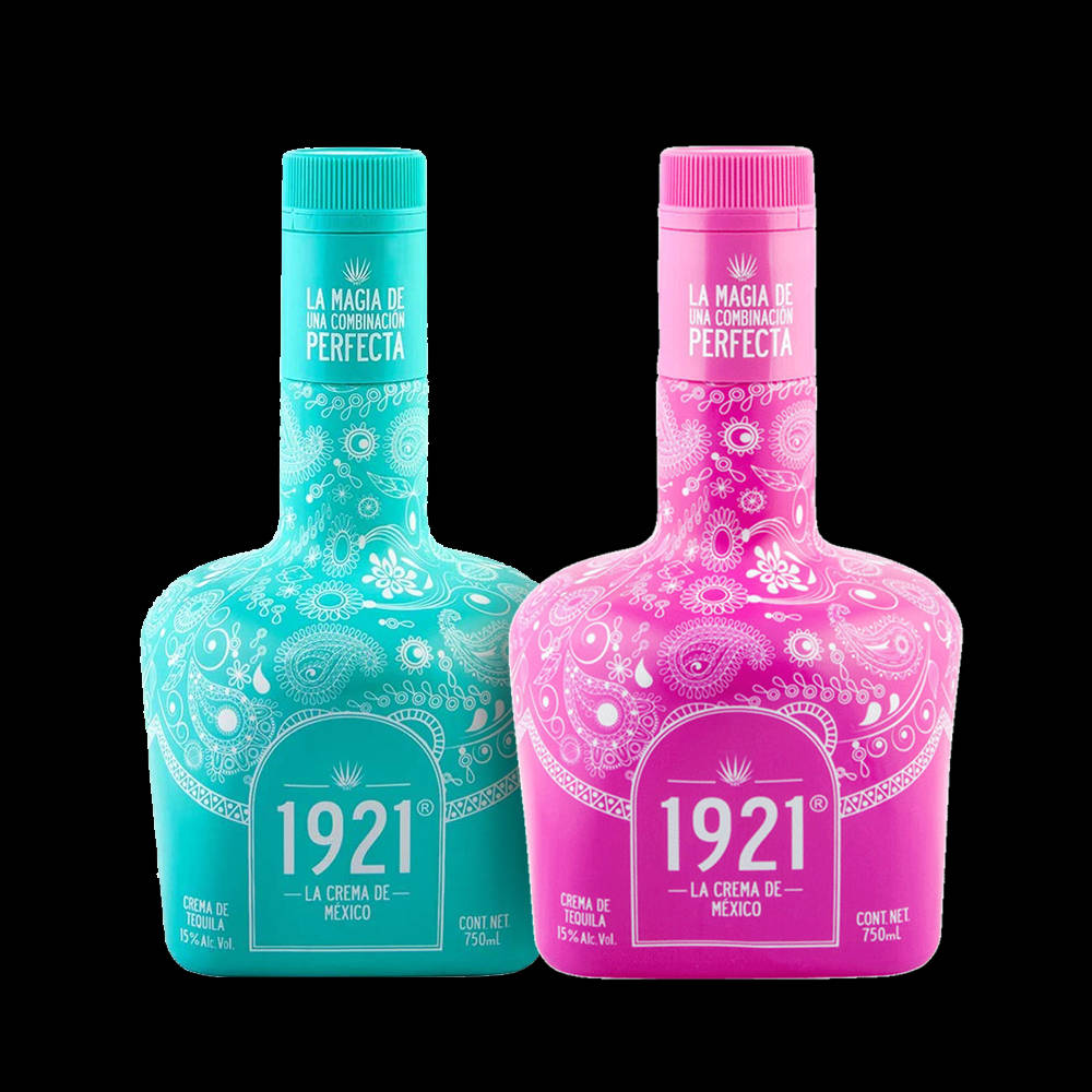 Pink And Blue Pack Crema De Tequila 1921 Irresistible 750 Ml Background