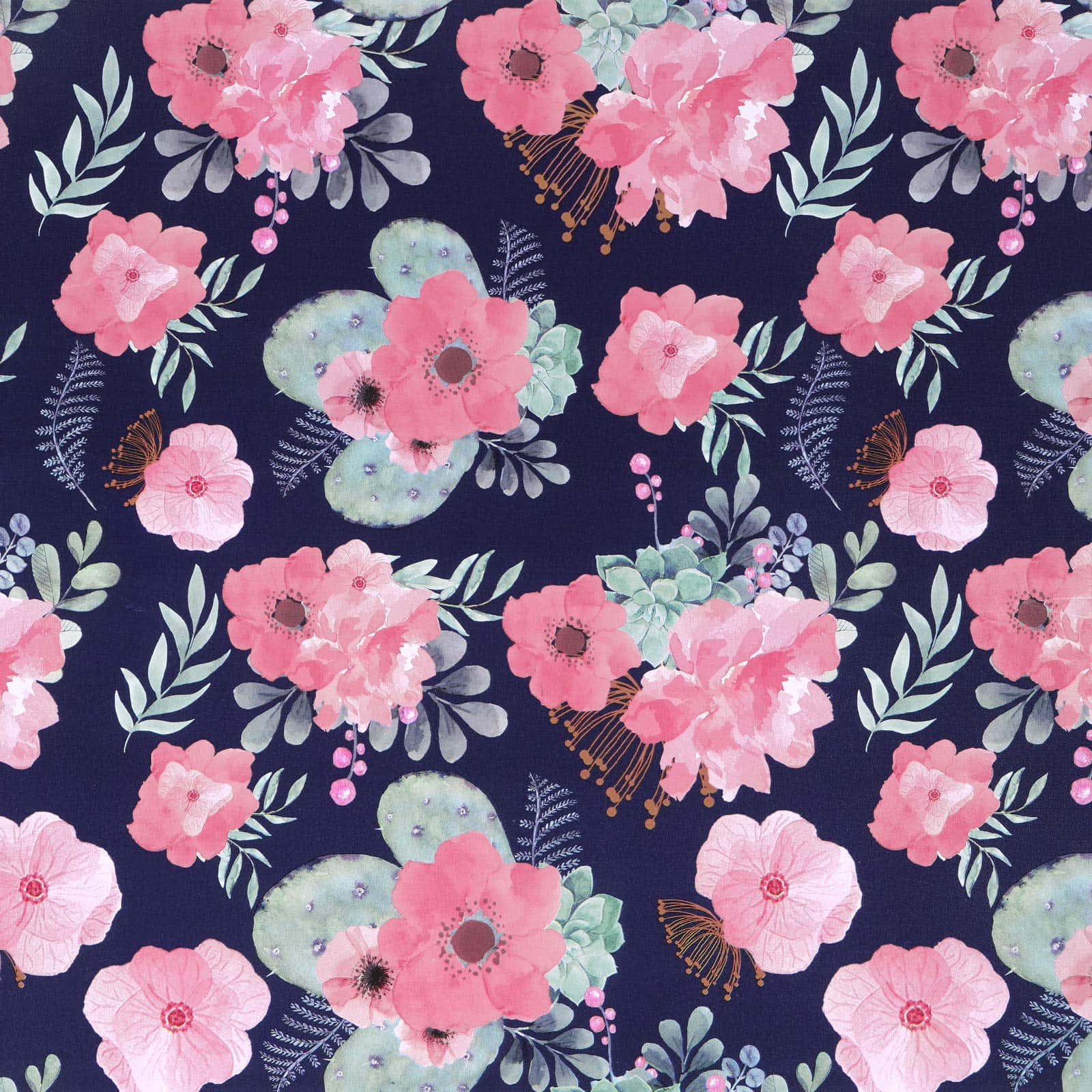 Pink And Blue Watercolor Floral Patterns Background