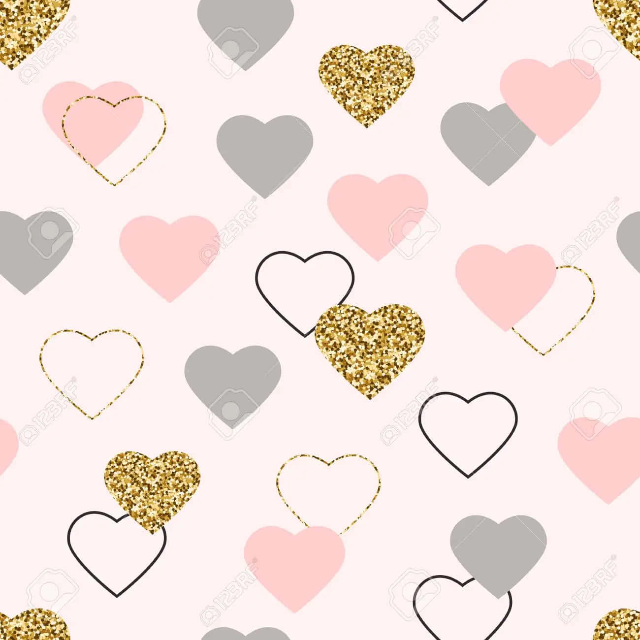 Pink And Gold Hearts On A Pink Background Background