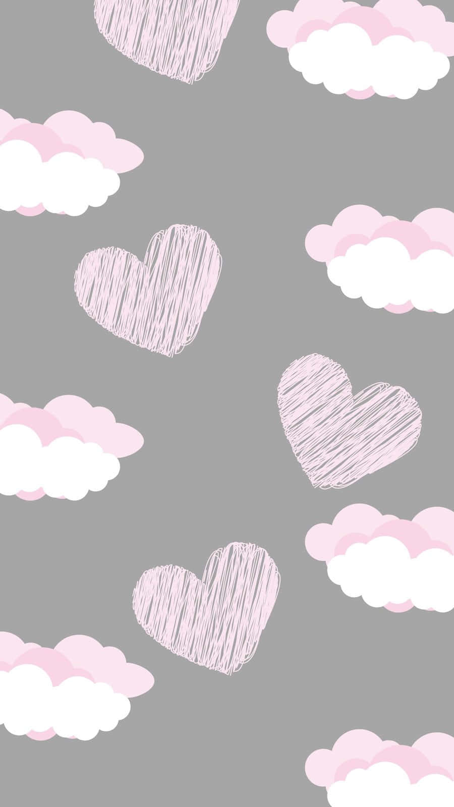 Pink And Gray Clouds With Hearts Background