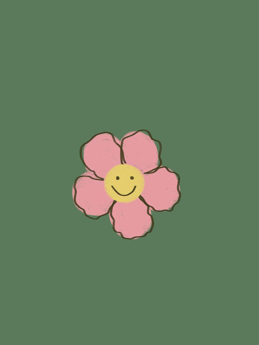 Pink And Green Aesthetic Smiley Flower Background