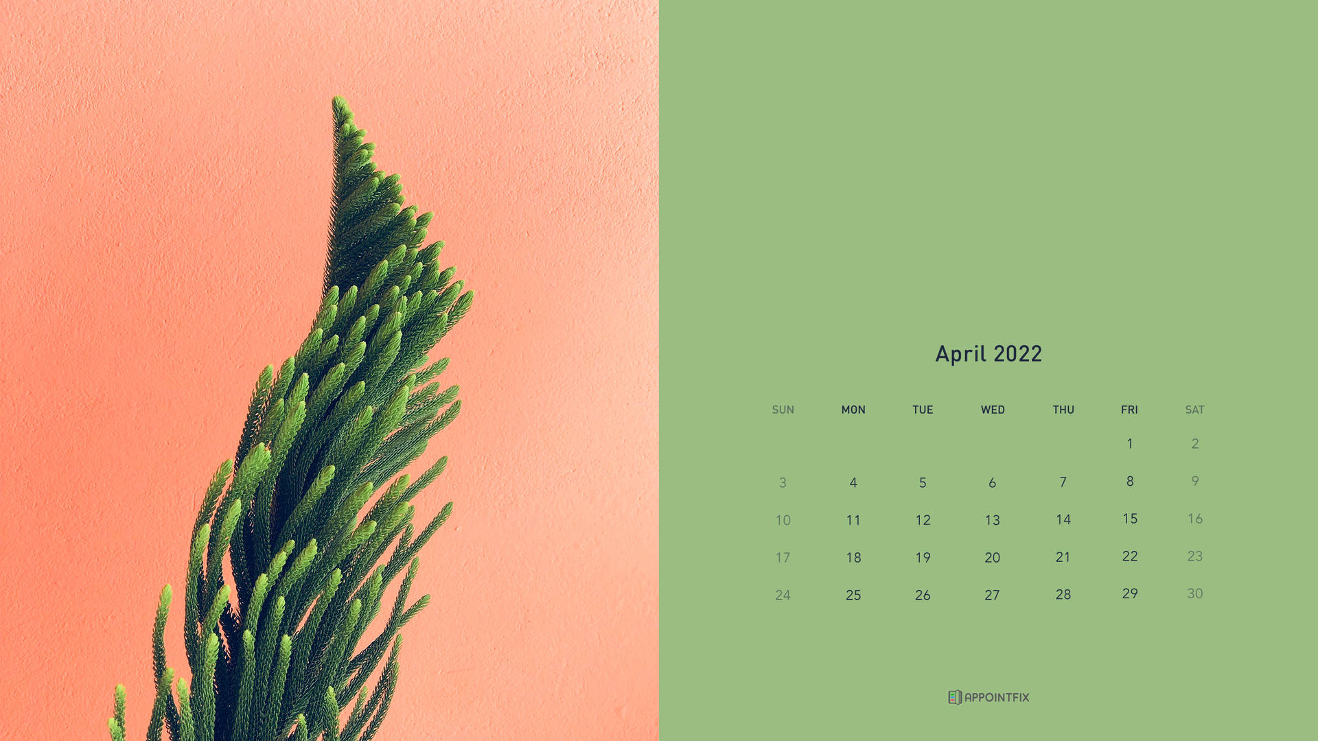 Pink And Green April 2022 Calendar