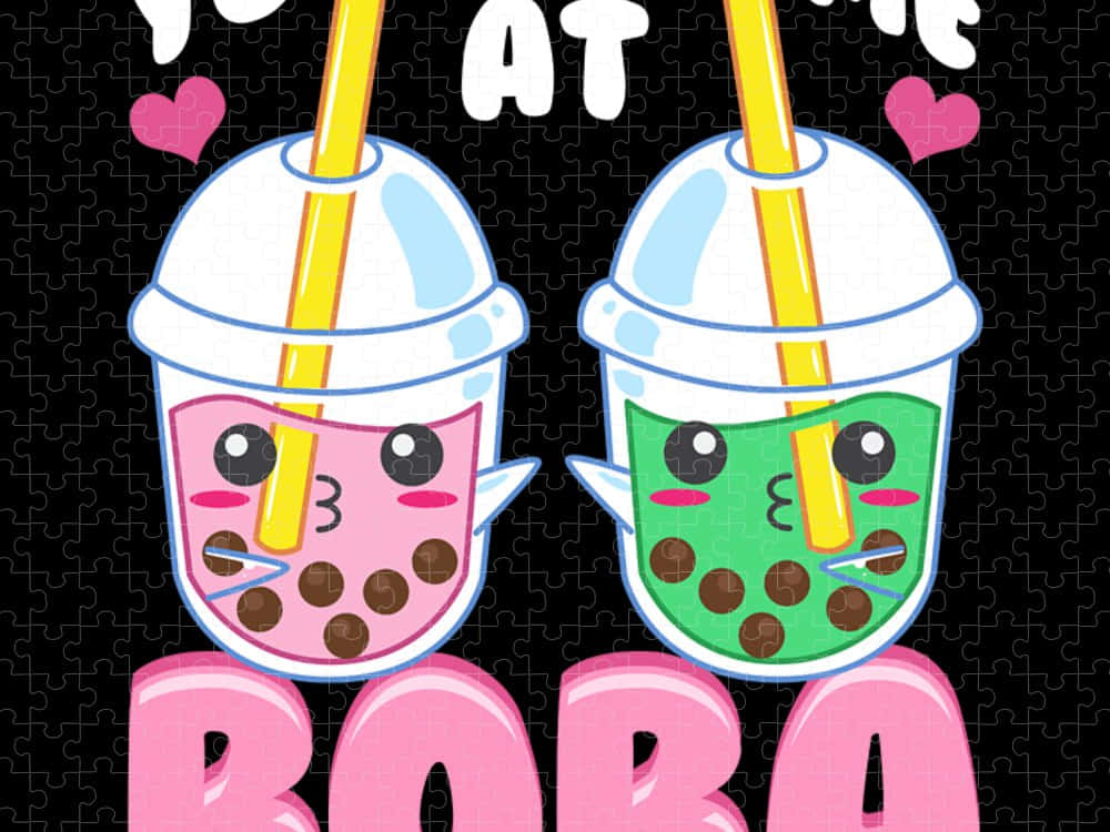 Pink And Green Cute Boba Background