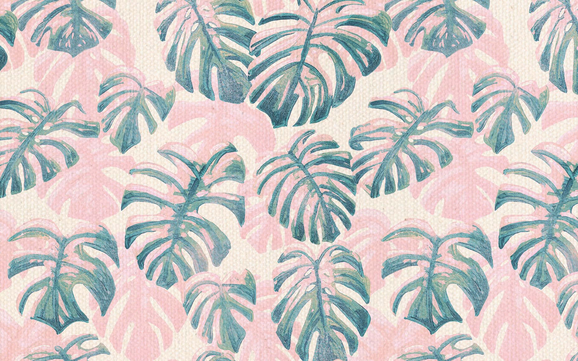 Pink And Green Leaves Painting Nice Desktop