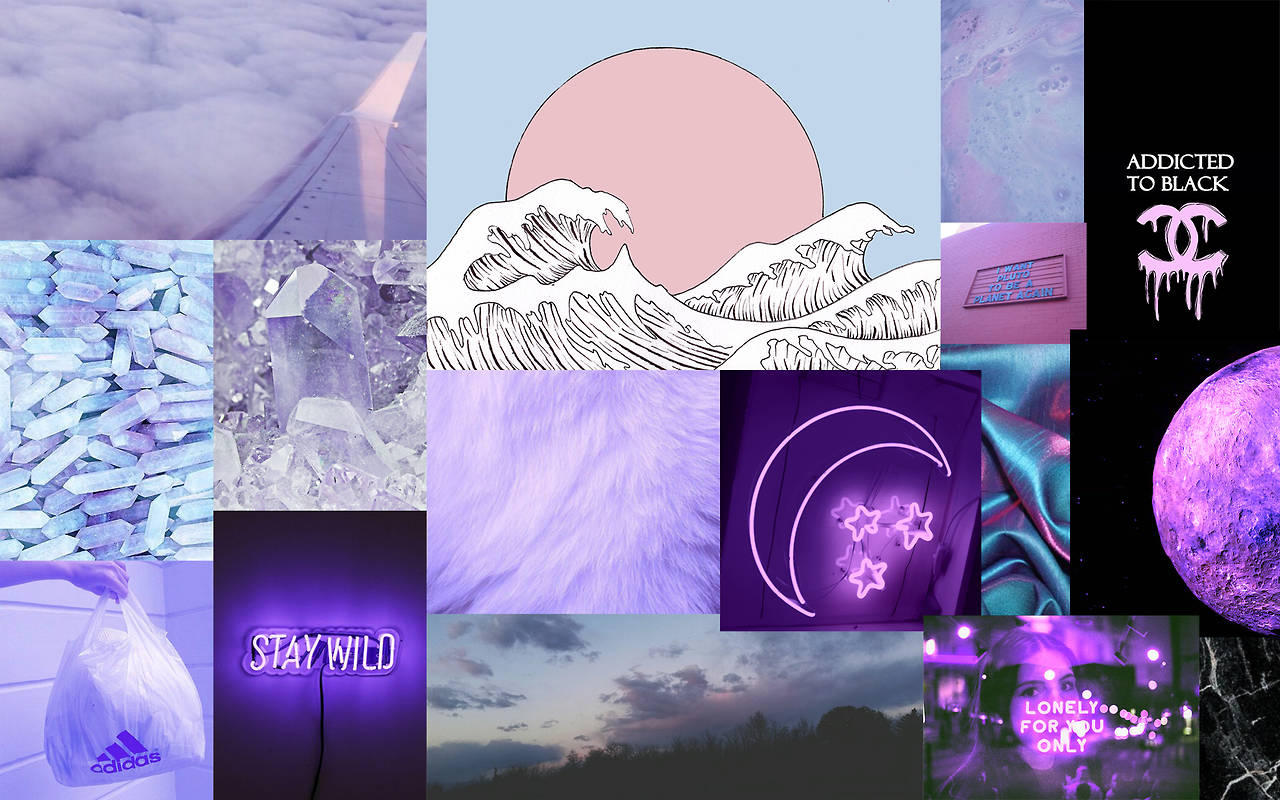 Pink And Purple Aesthetic Laptop Collage Background