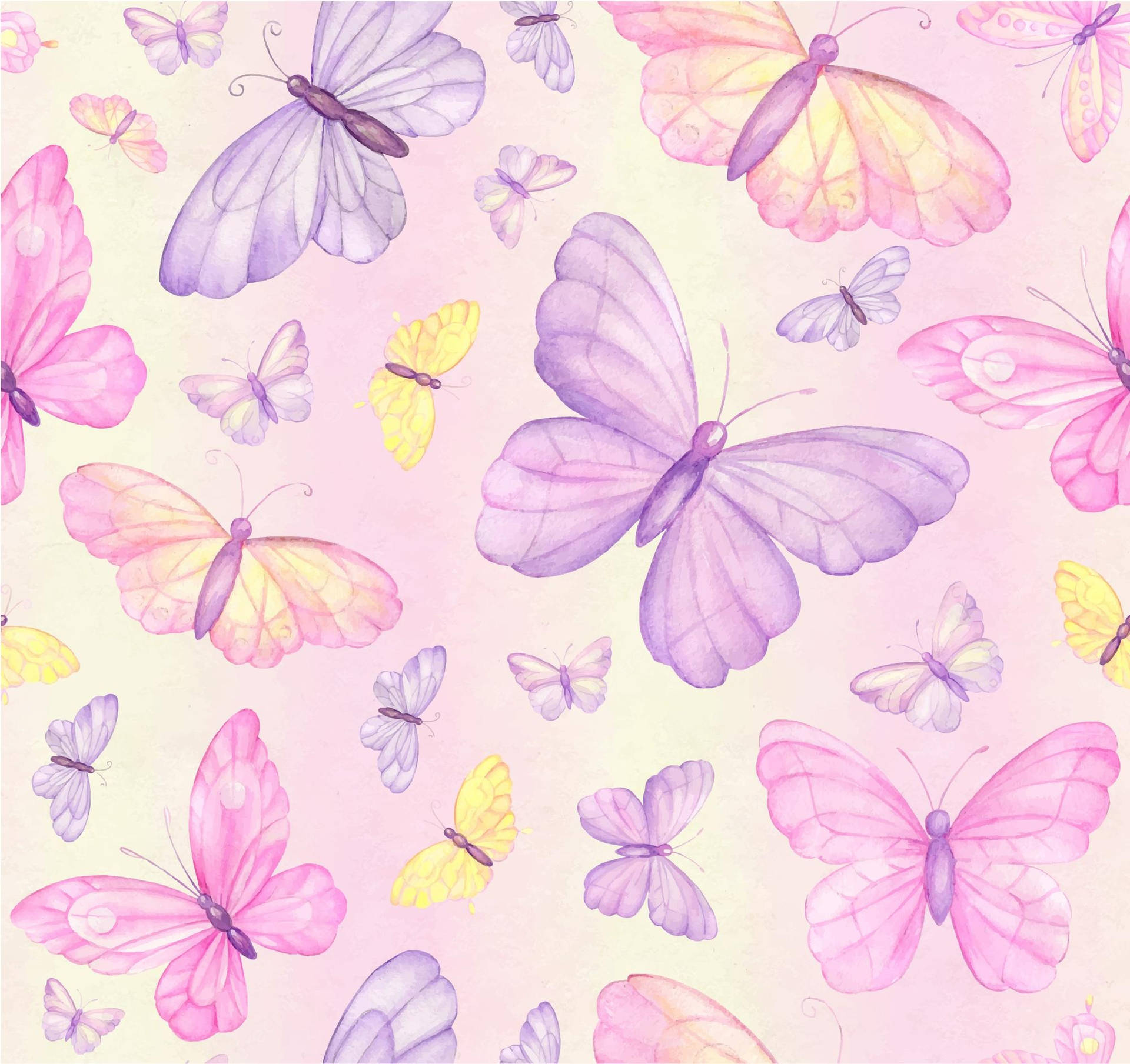 Pink And Purple Pastel Butterflies Background