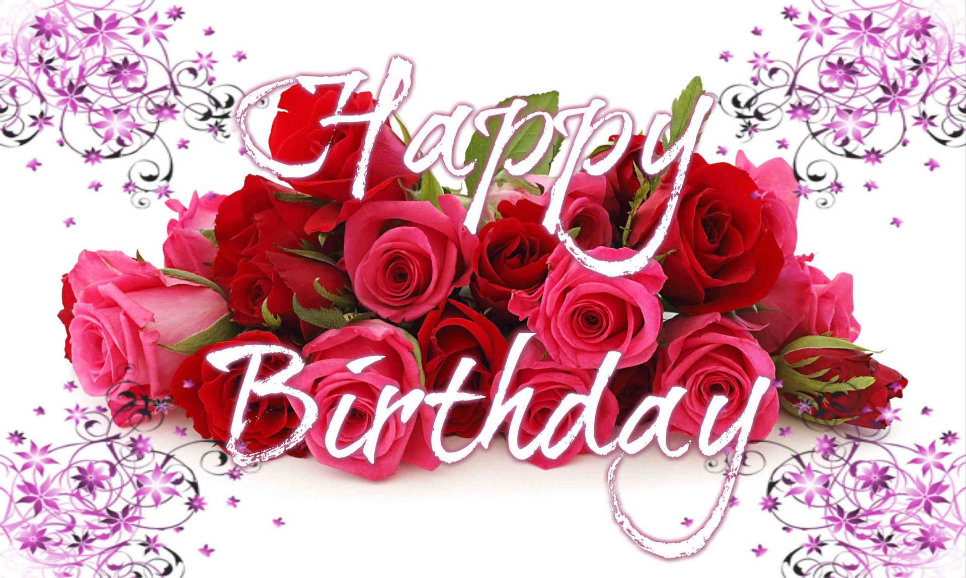 Pink And Red Happy Birthday Flower Background