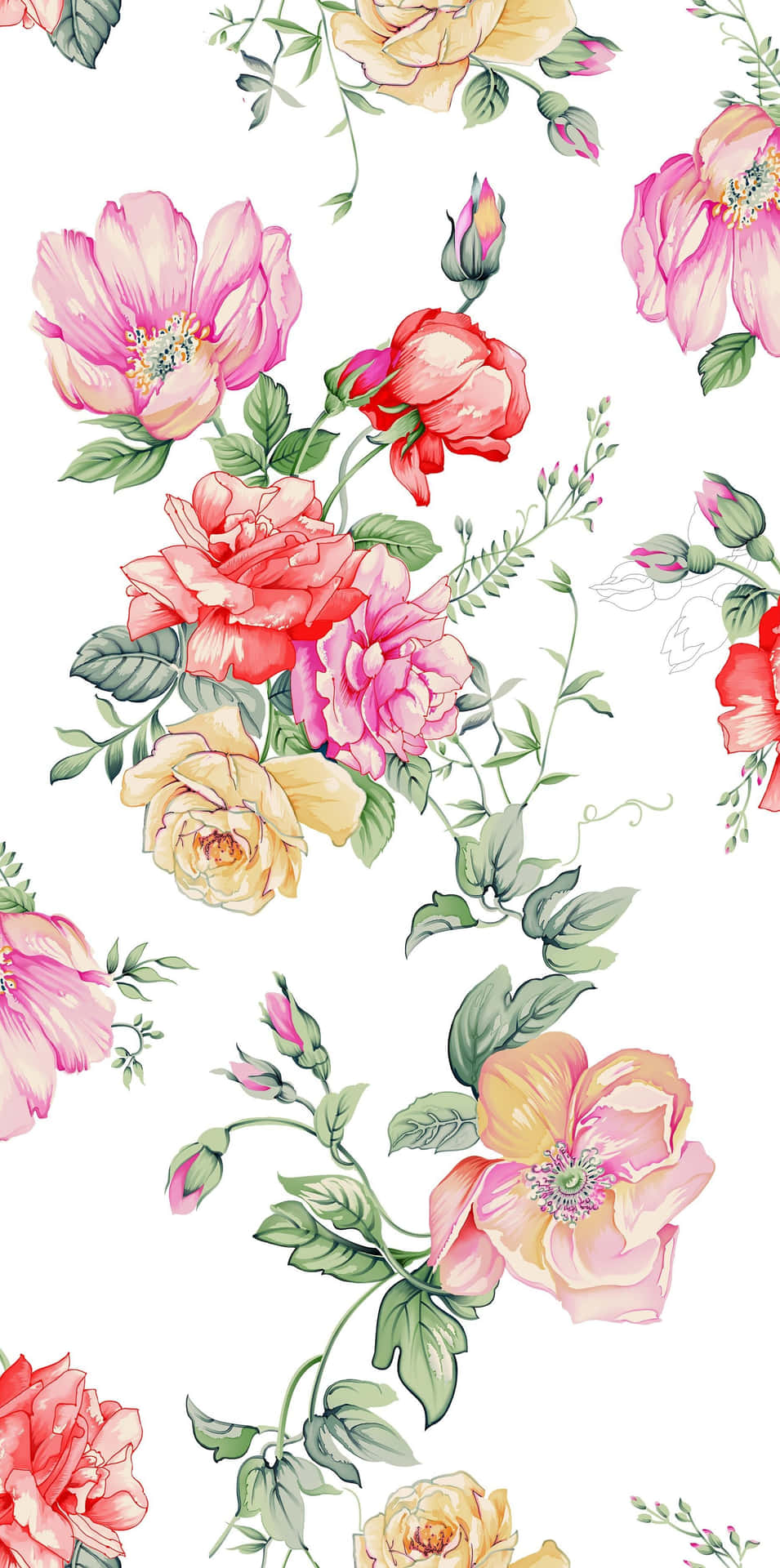 Pink And Red Watercolor Floral Patterns Background