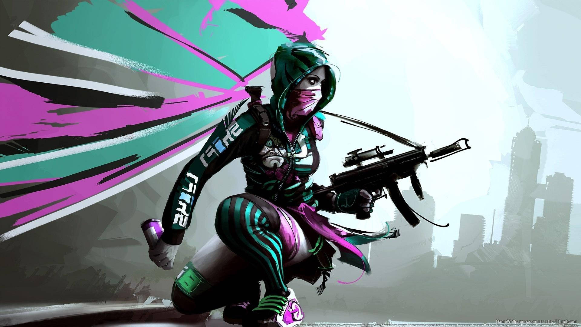 Pink And Teal Gunner Hoodie Girl Background