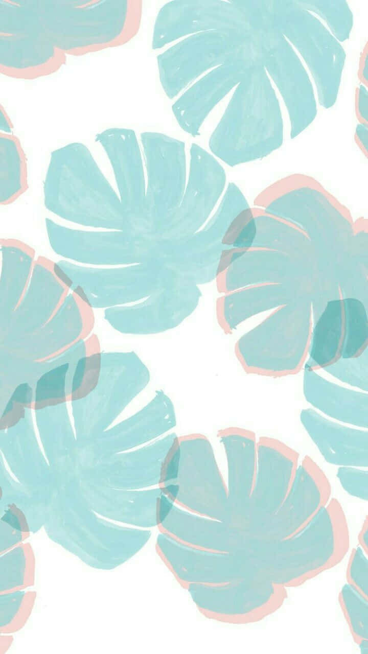 Pink And Teal Leaf Pattern- Wallpaper Background