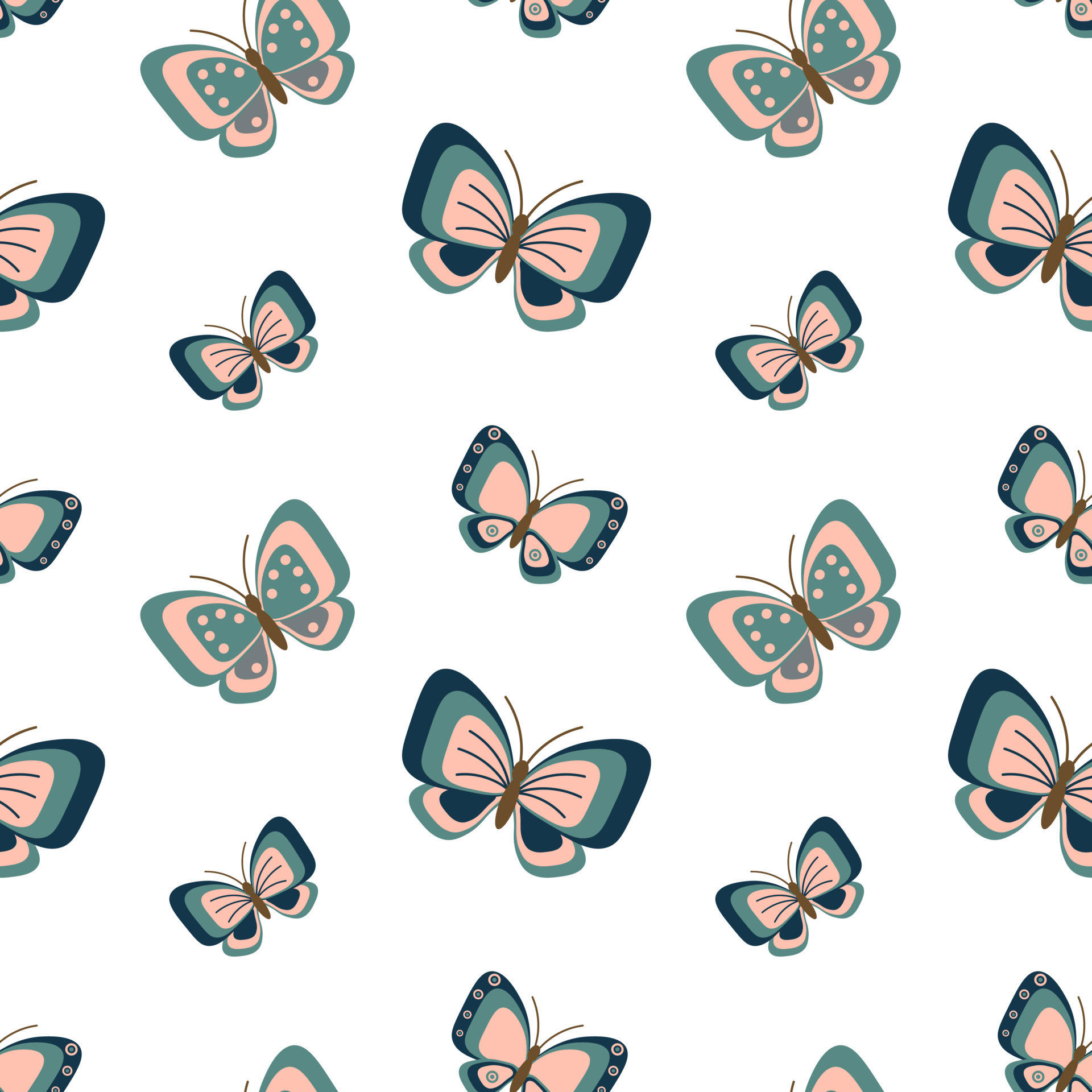 Pink And Teal Pastel Butterflies