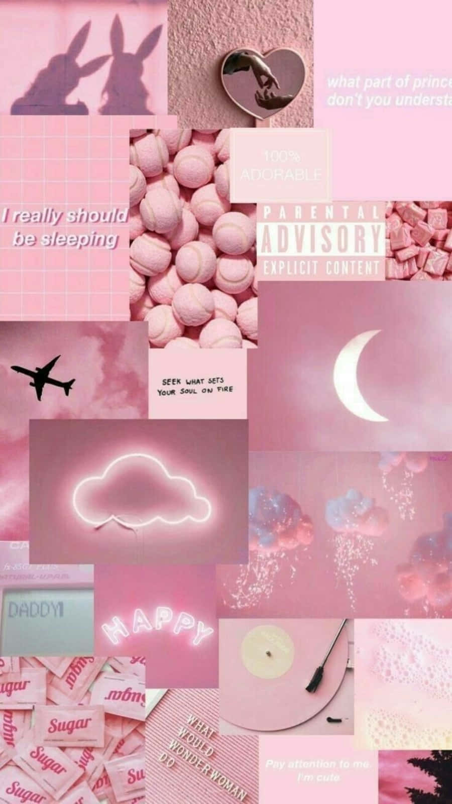 Pink And White Collage With A Pink Sky And Clouds Background
