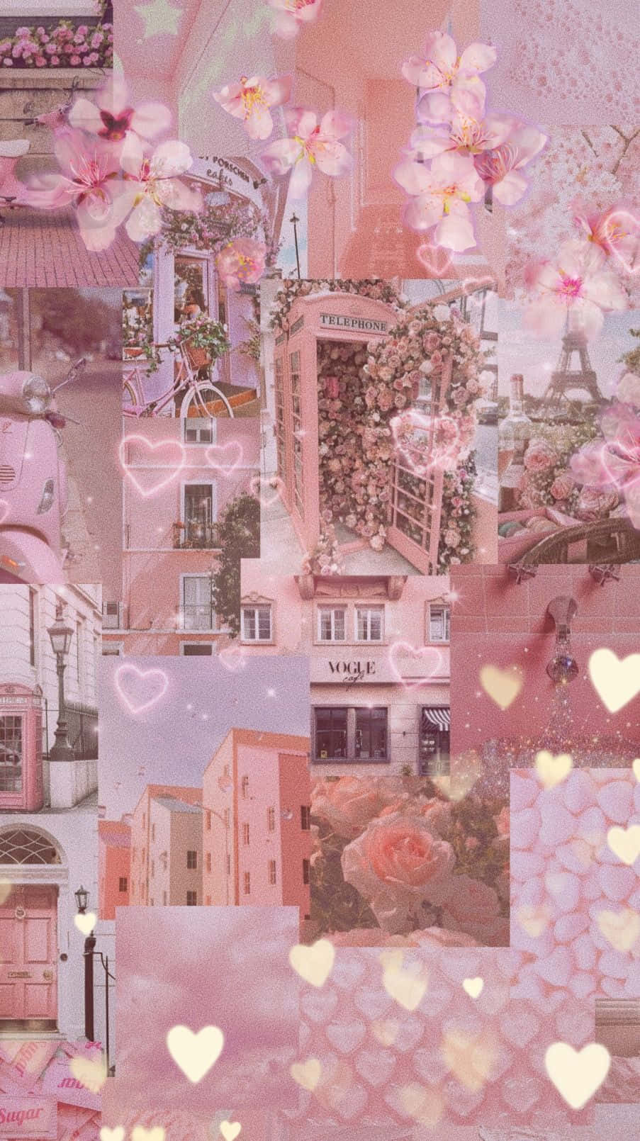 Pink And White Collage With Hearts And Flowers