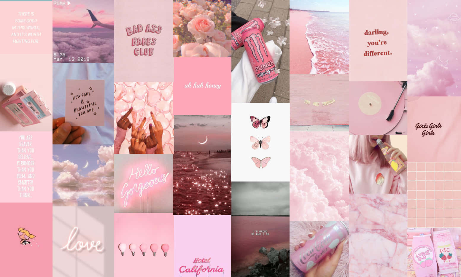 Pink And White Collage With Many Pink Items Background
