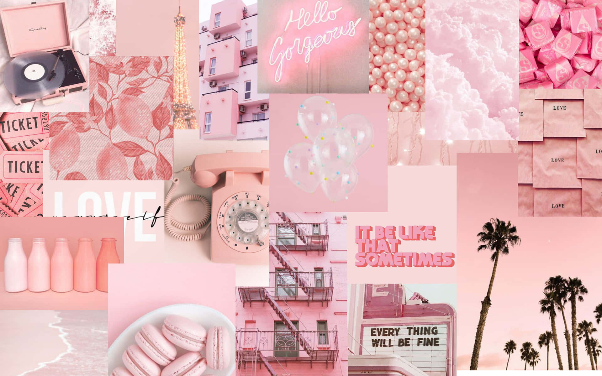 Pink And White Collage With Palm Trees And Palm Trees Background