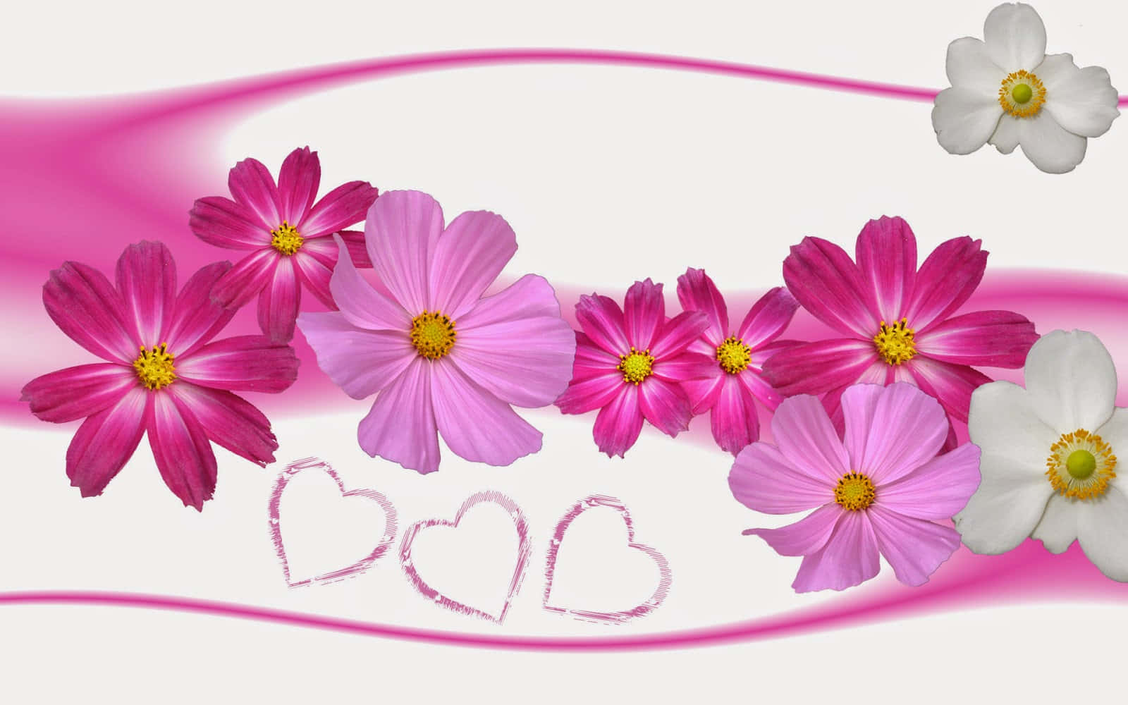 Pink And White Cute Floral With Hearts Background