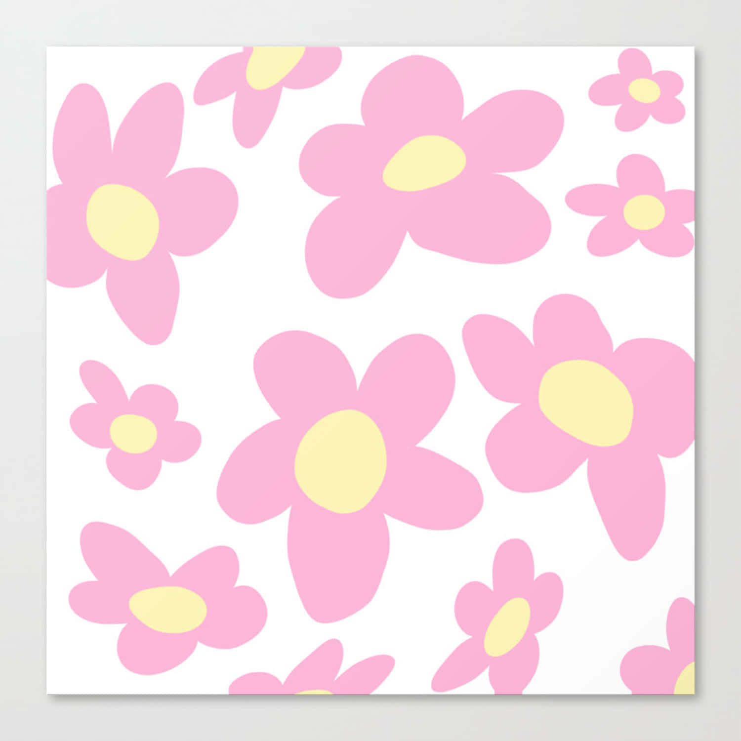 Pink And Yellow Flowers On White Canvas Background