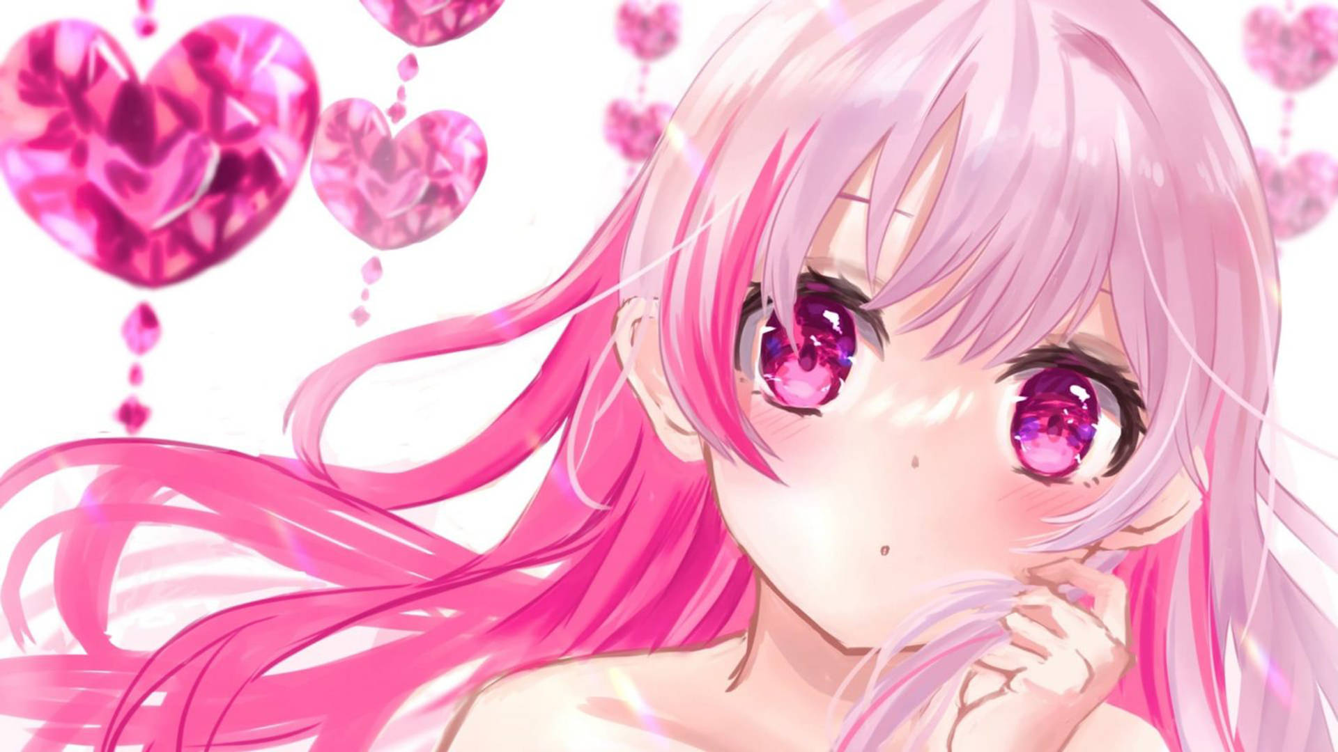 Pink Anime Aesthetic Girl Hearts Background