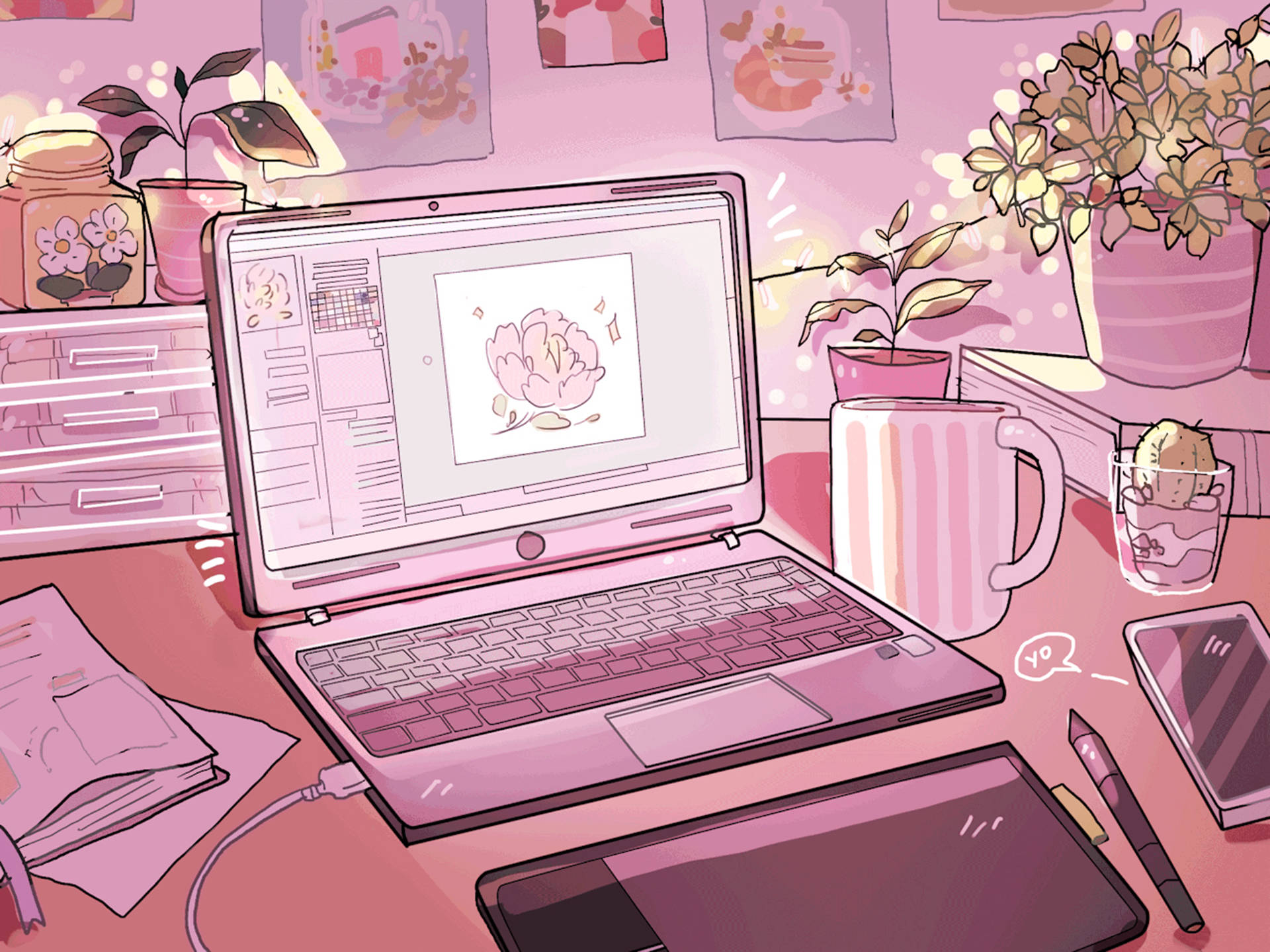 Pink Anime Aesthetic Laptop Background