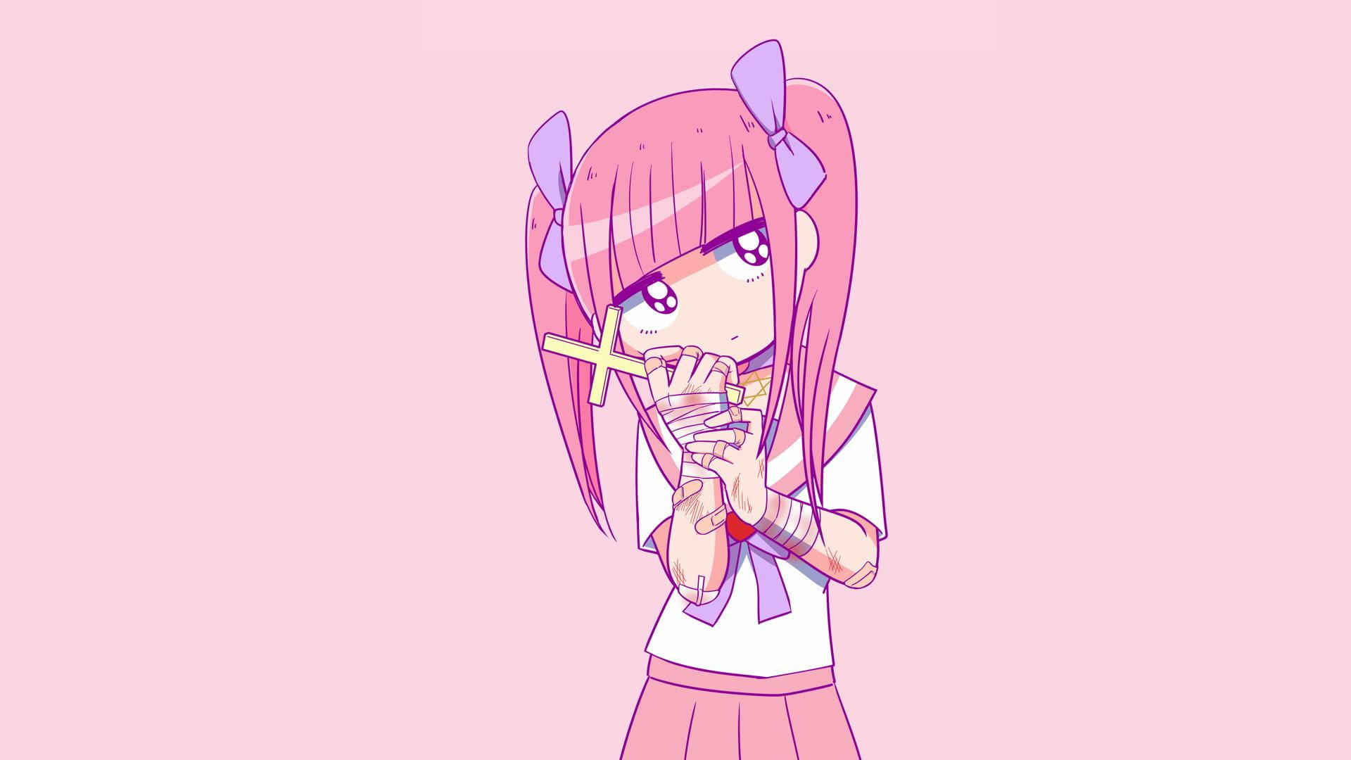 Pink Anime Aesthetic Menhera-chan Background