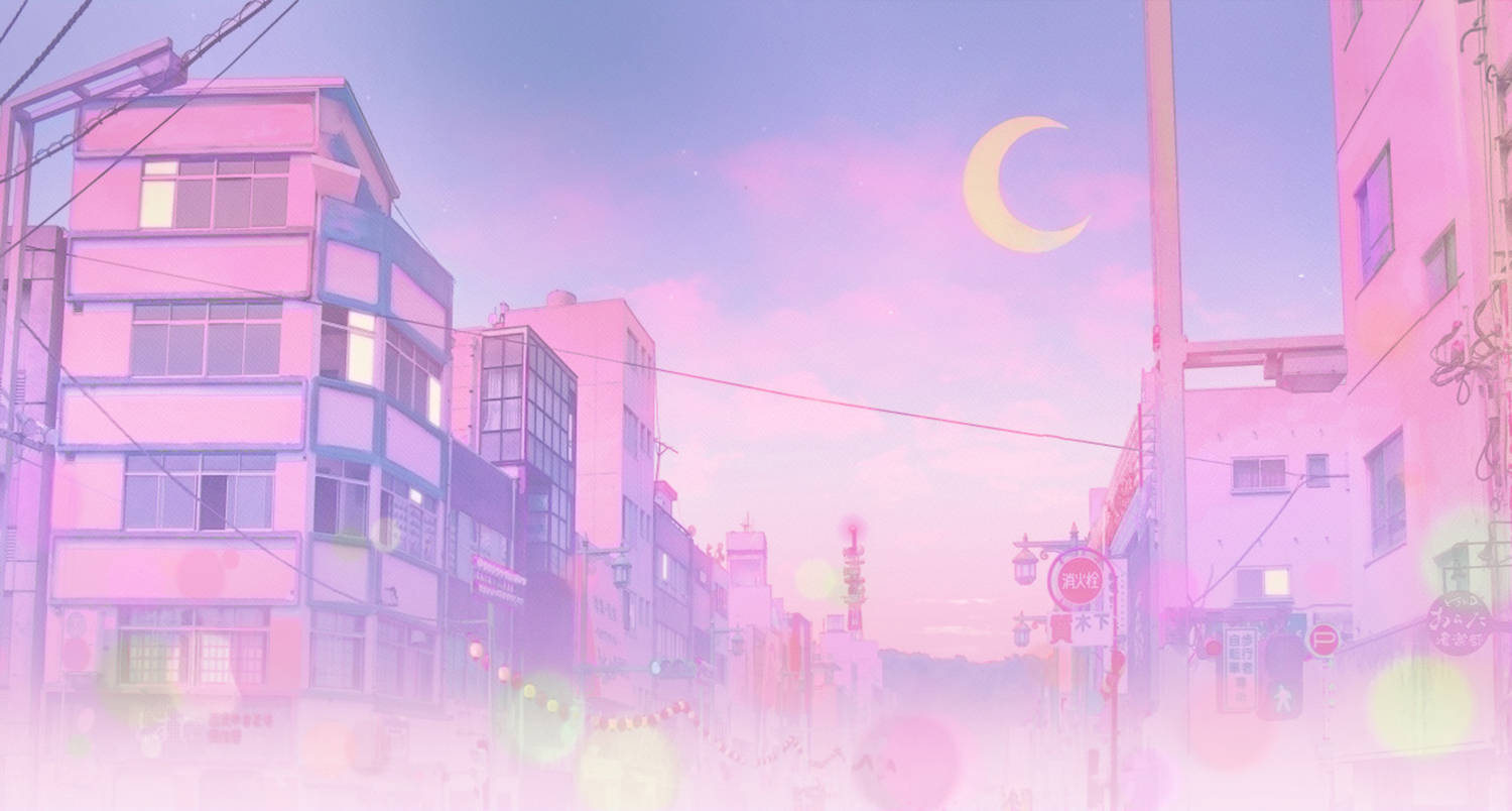 Pink Anime Aesthetic Sailor City Background