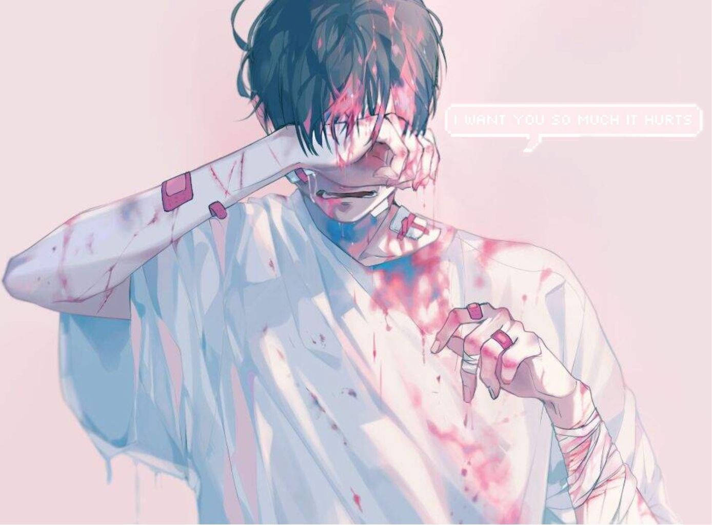 Pink Anime Boy Sad Aesthetic Background