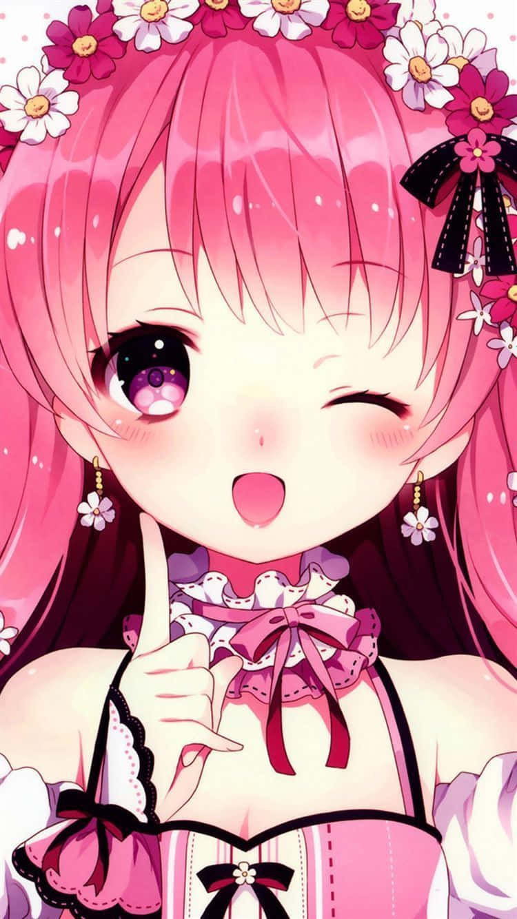 Pink Anime Cartoon Girl Portrait Background