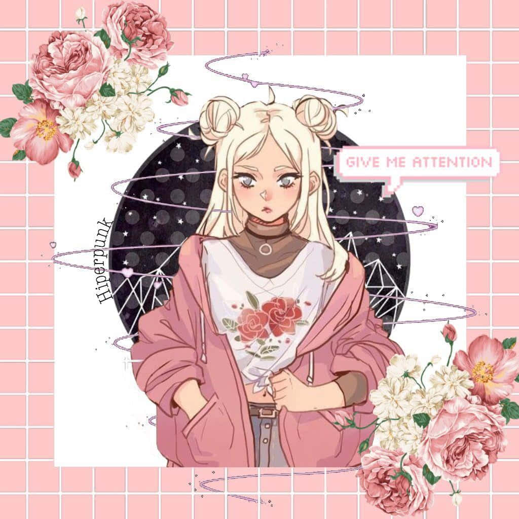 Pink Anime Girl Aesthetic Illustration