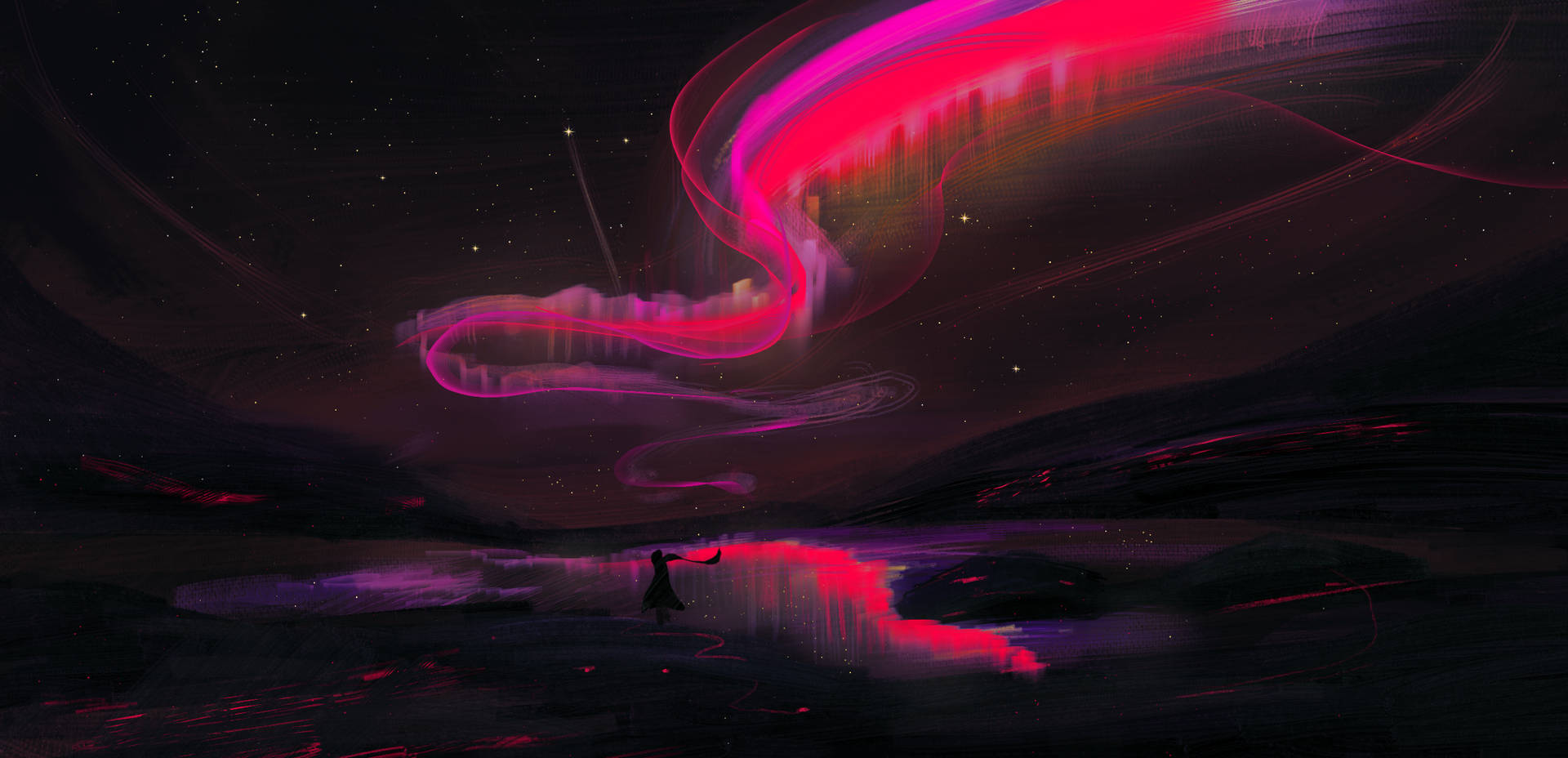 Pink Aurora Borealis Digital Art Background