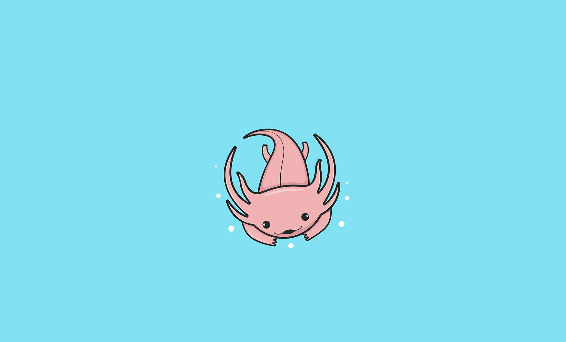 Pink Axolotl In Blue Background