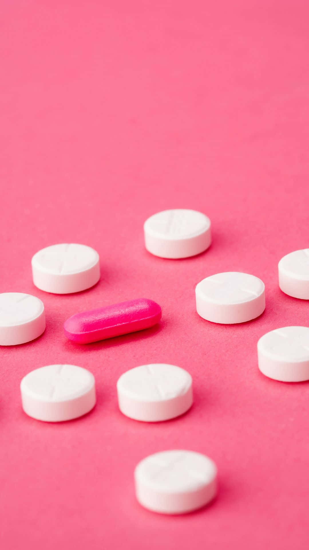 Pink Background White Pills One Pink Capsule Background