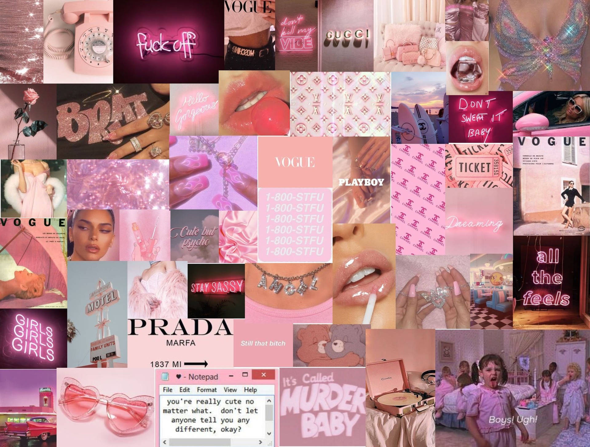 Pink Baddie Aesthetic Collage Background