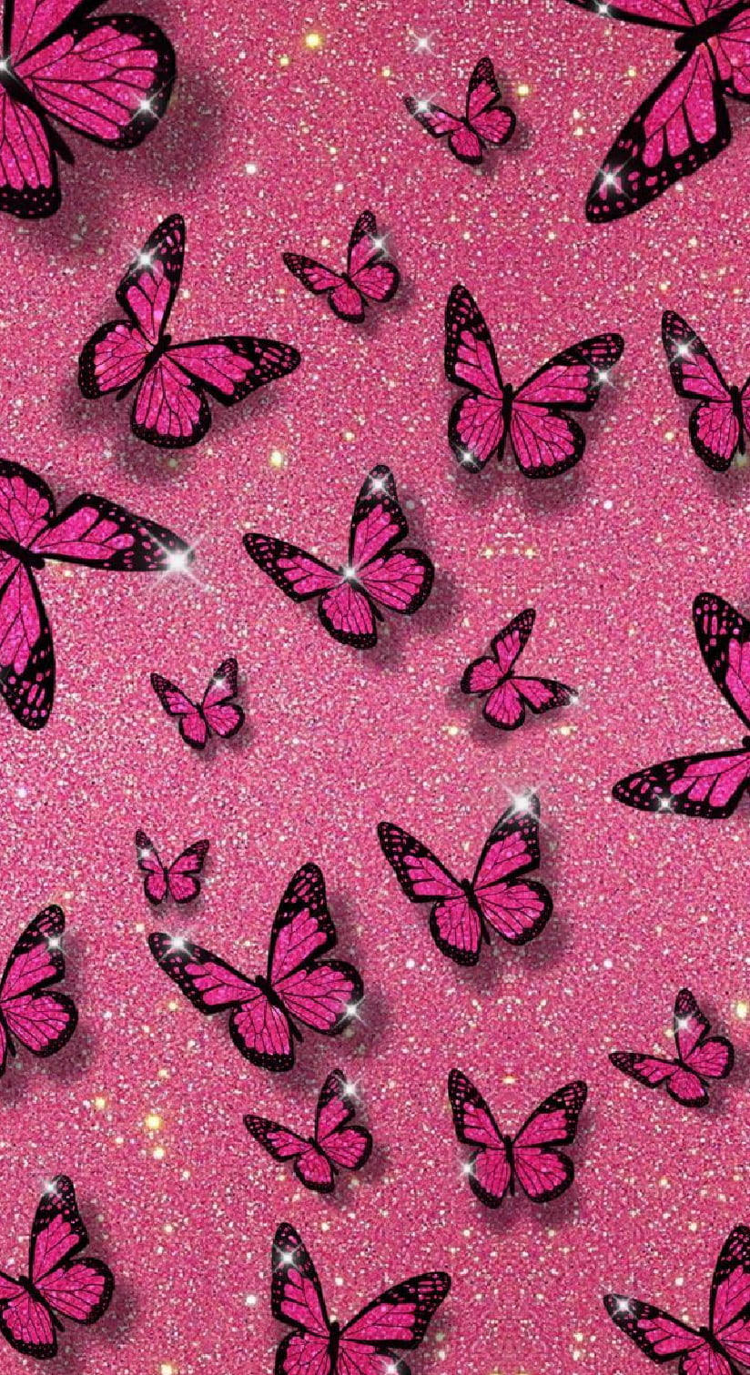 Pink Baddie Background With Butterflies Background
