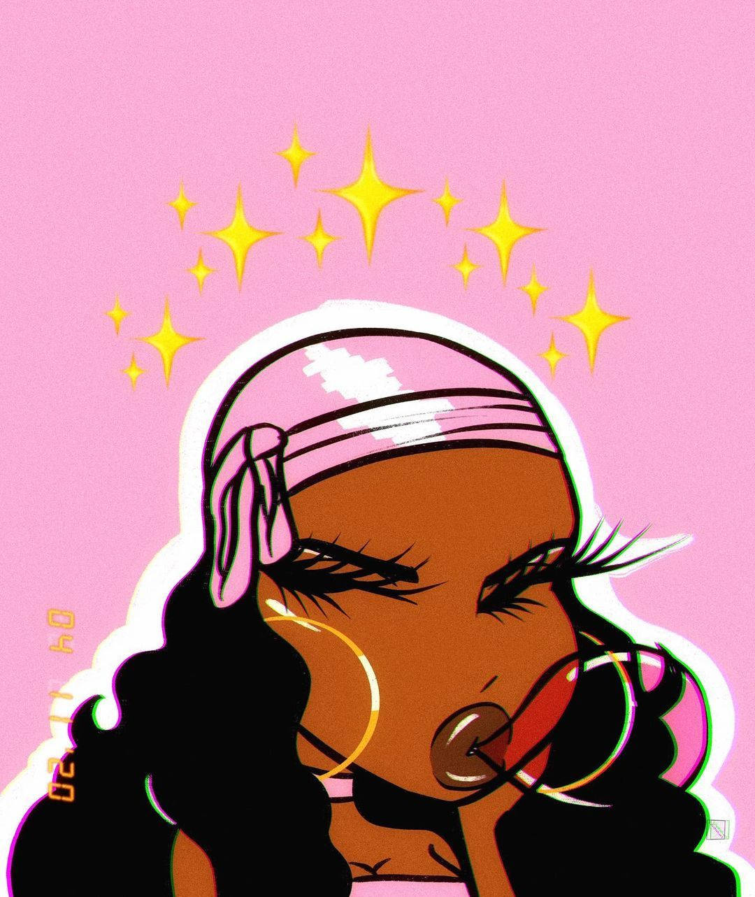 Pink Baddie Black Woman With Bubblegum Background