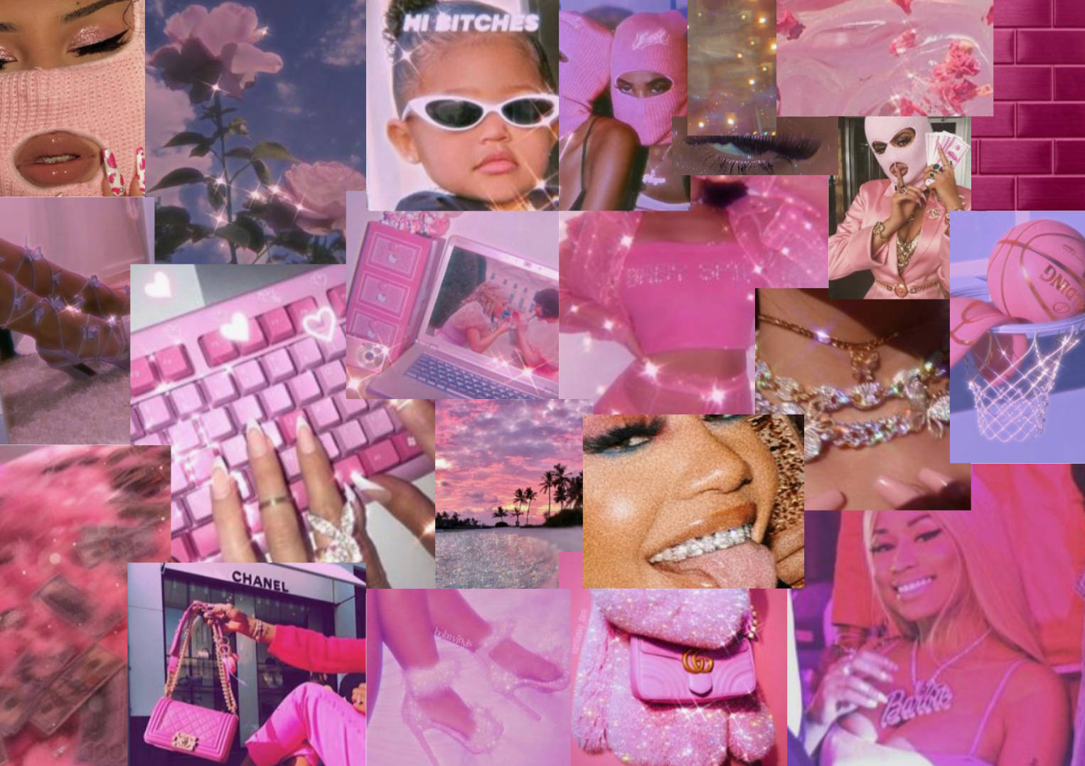 Pink Baddie Vibe Collage Background