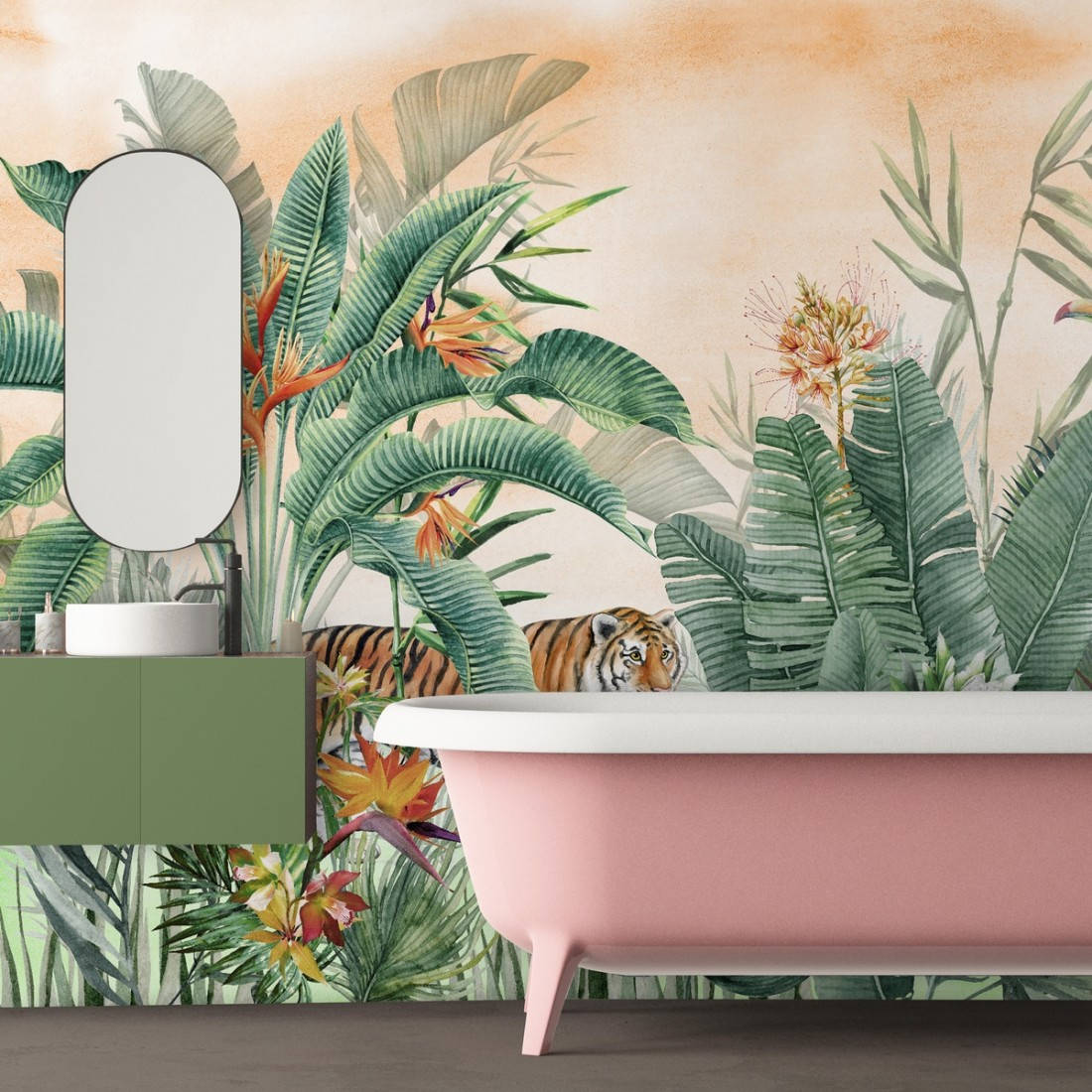 Pink Bathtub Tropical Wallpaper Background