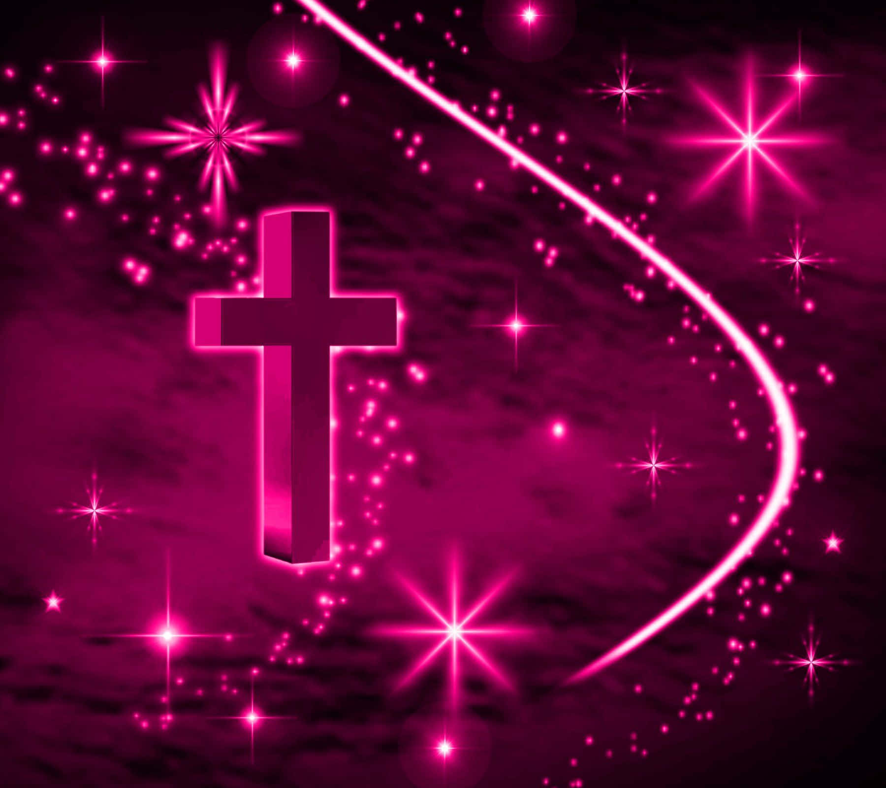 Pink Beautiful Cross With Glitters Digital Artwork Background