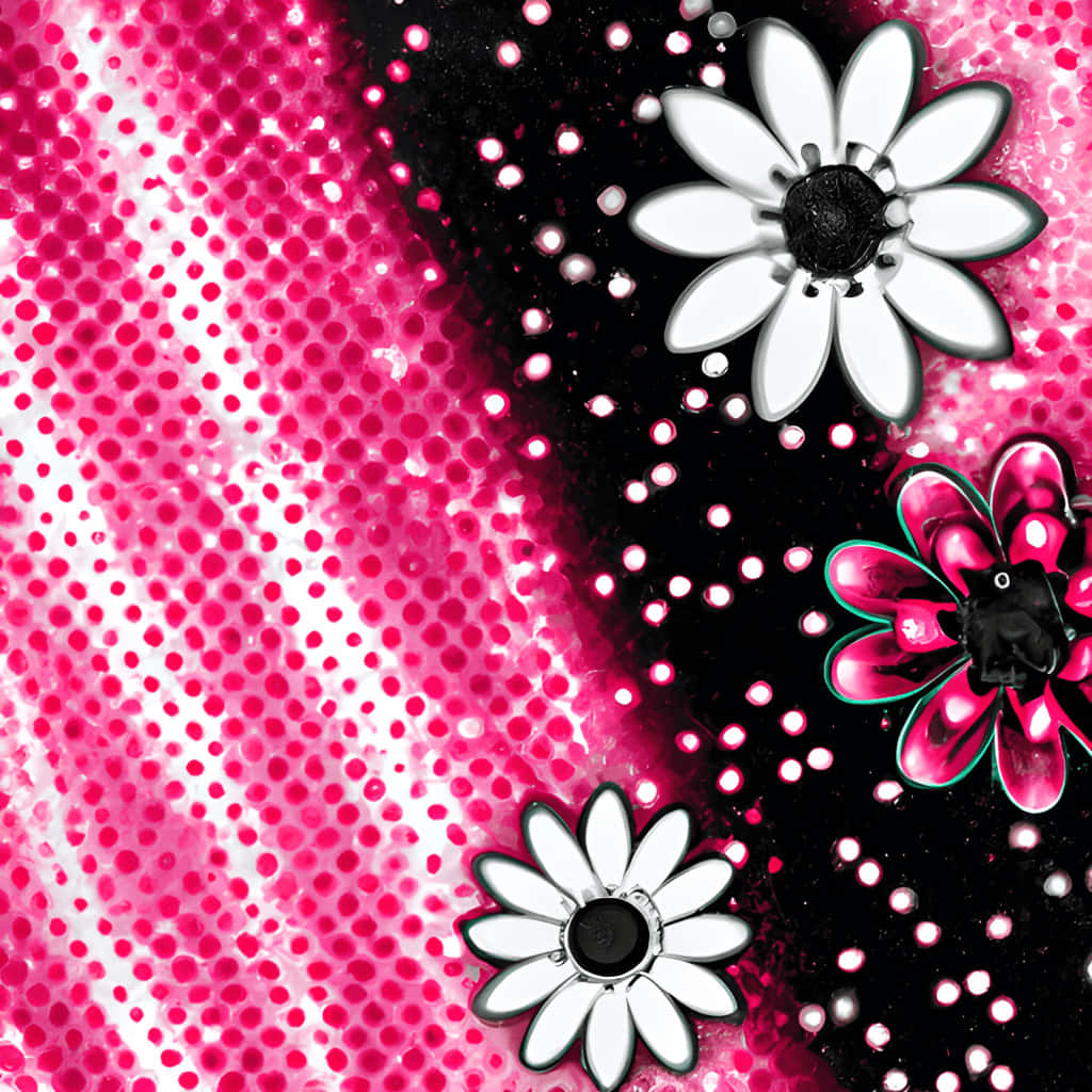 Pink Black Glitter Floral Design Background