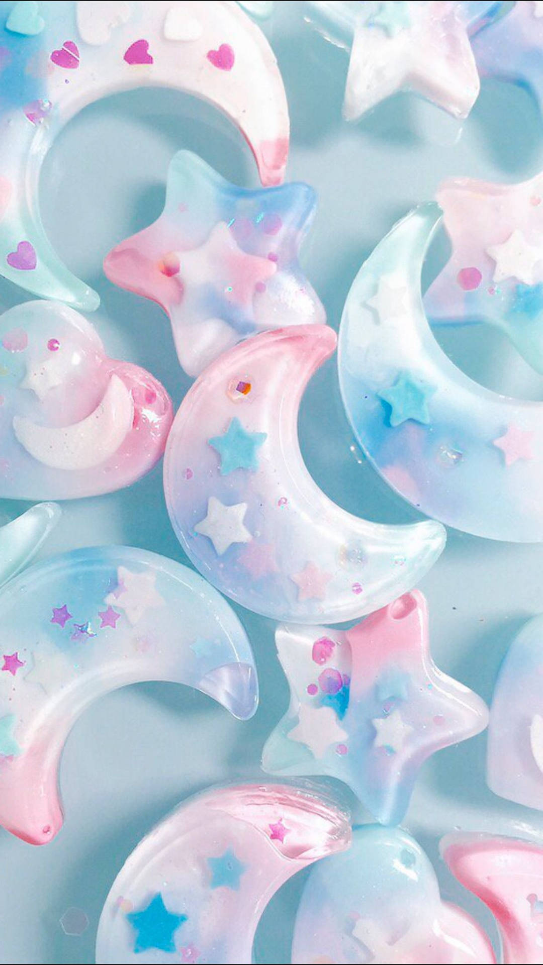 Pink Blue Moons And Stars Background