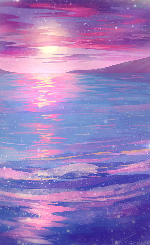 Pink Blue Sky Reflection Digital Painting Background