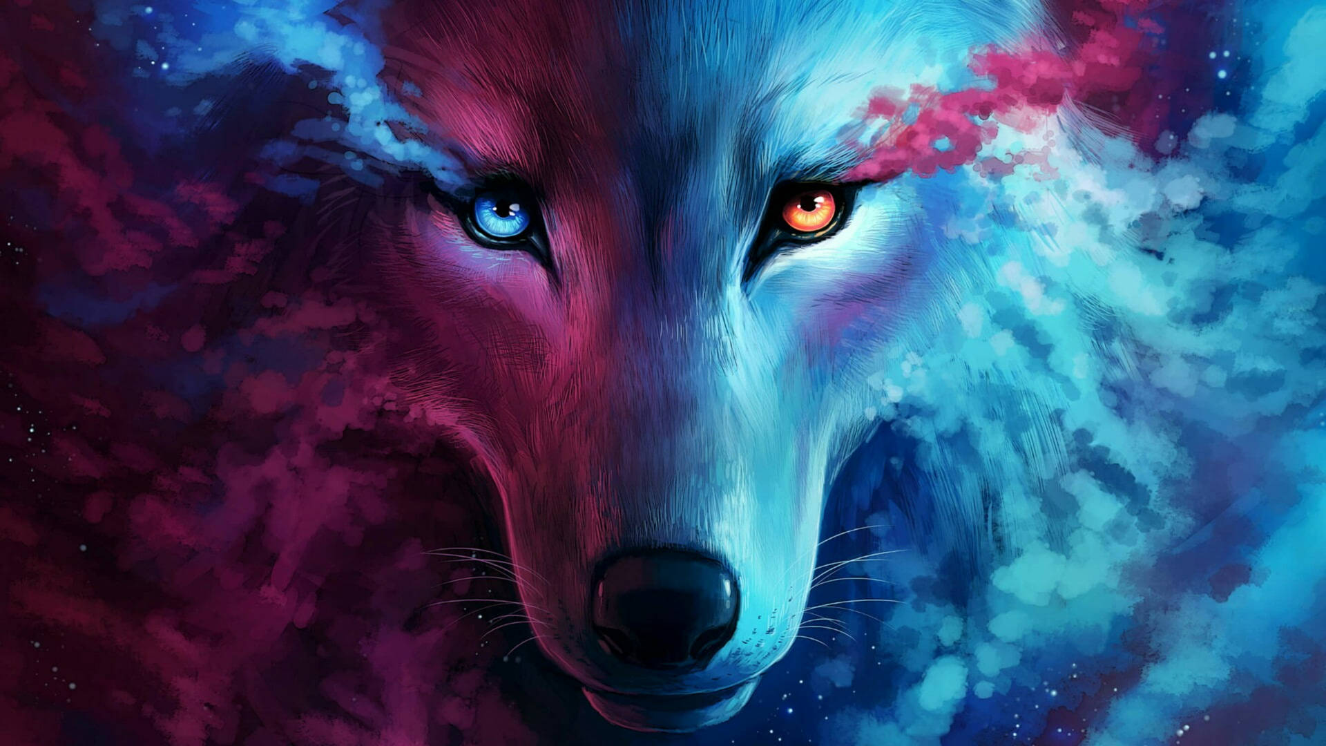 Pink Blue Wolf Fantasy Art