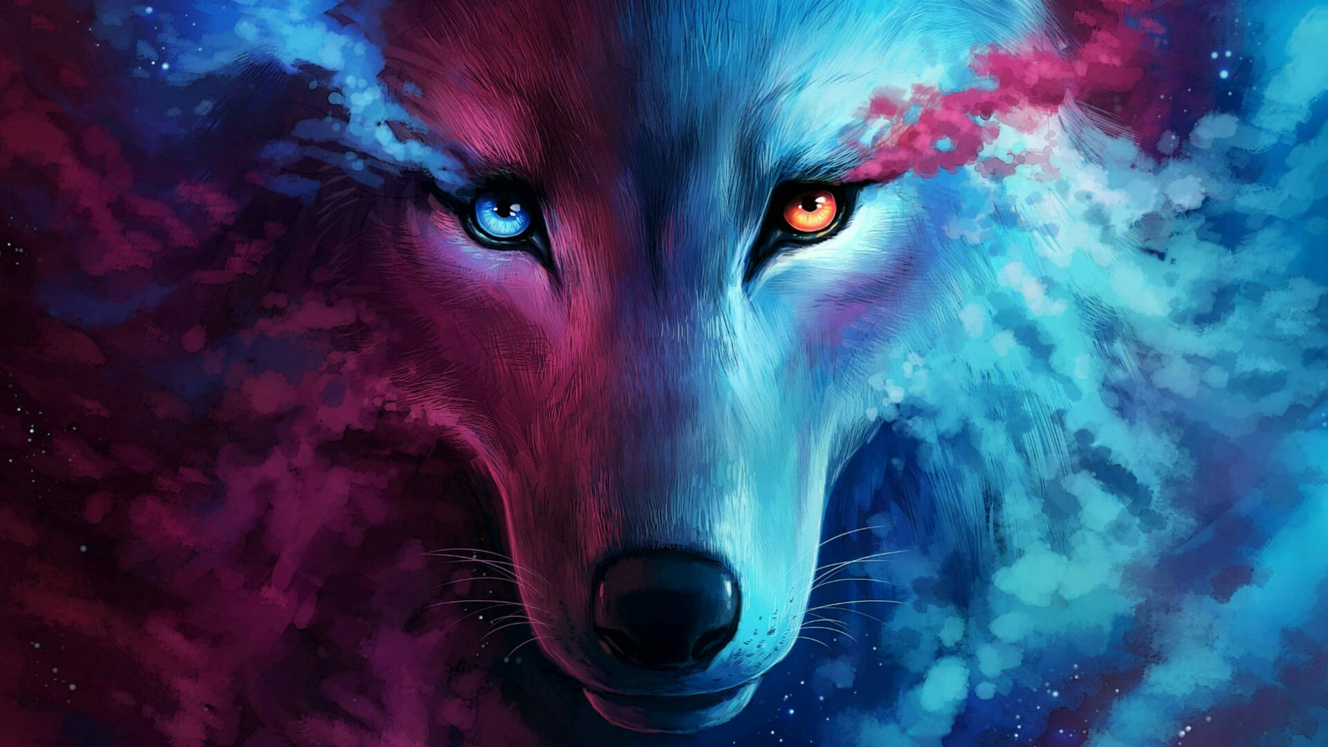 Pink Blue Wolf Fantasy Art Background