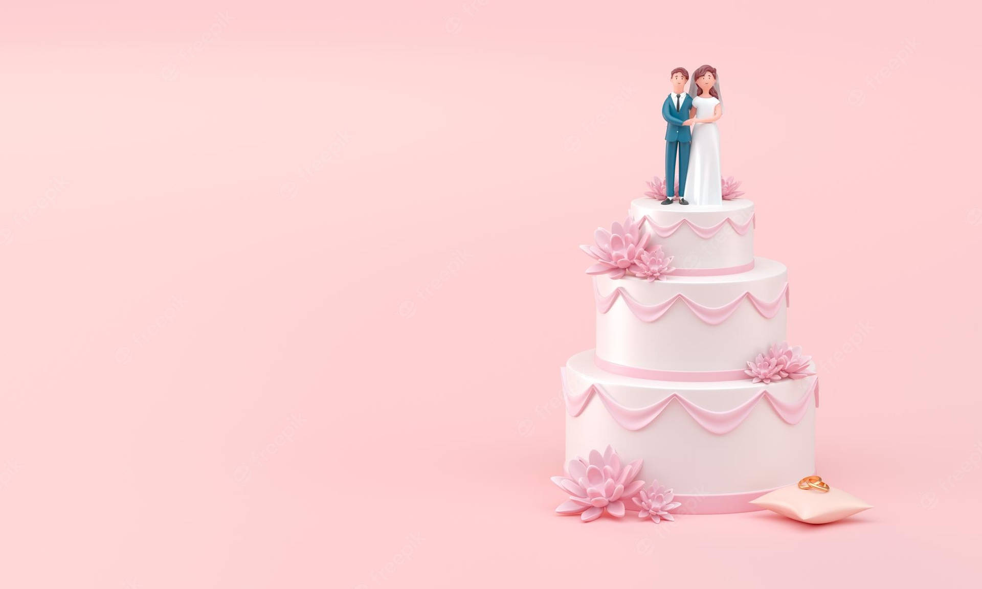 Pink Bride And Groom Topped Wedding Cake Background